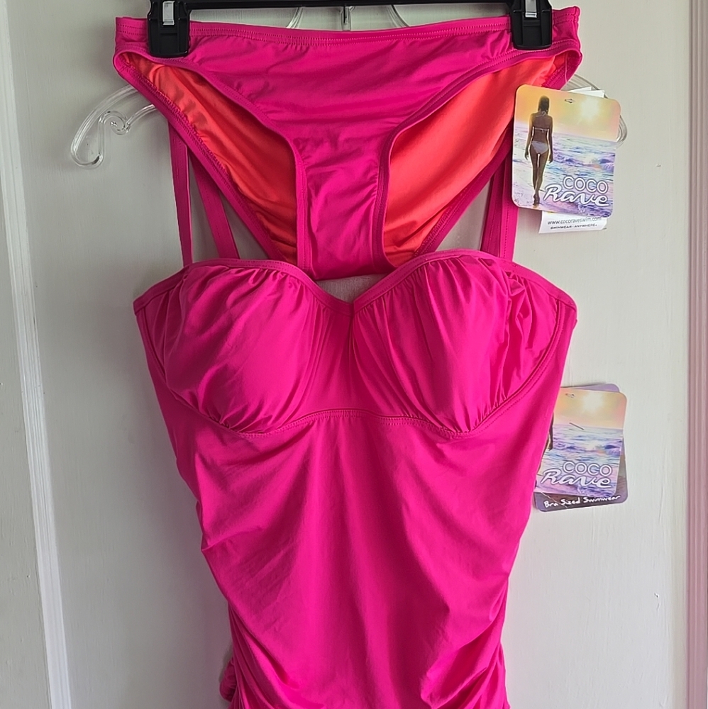 Coco Rave Hot Pink Demi Tankini Swimsuit M/L 34/36